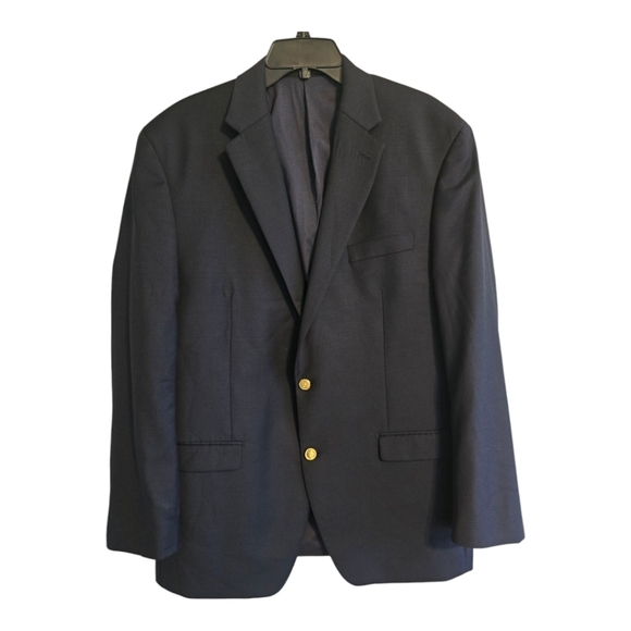 Lauren Ralph Lauren Sports Coat Men 44L Navy Blue 100% Wool Gold  buttons Career - Picture 1 of 14
